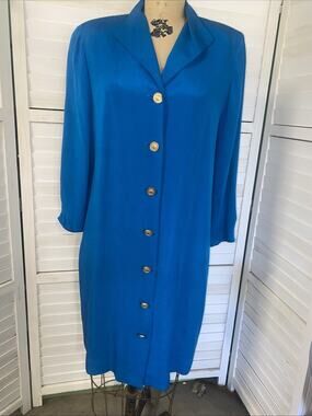 Vintage YL By Yair Women’s Turquoise Long Sleeve Sheath 100% Silk Dress Sz Large